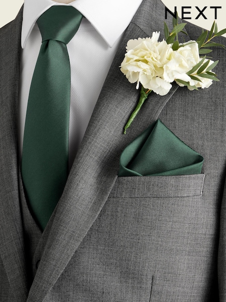 Verde de pădure - Wool Silk Blend Occasion Cravată And Batistă de buzunar Set (E09958) | 102 LEI