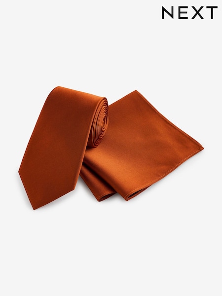 Orange Silk Tie And Pocket Square Set (E09964) | €36