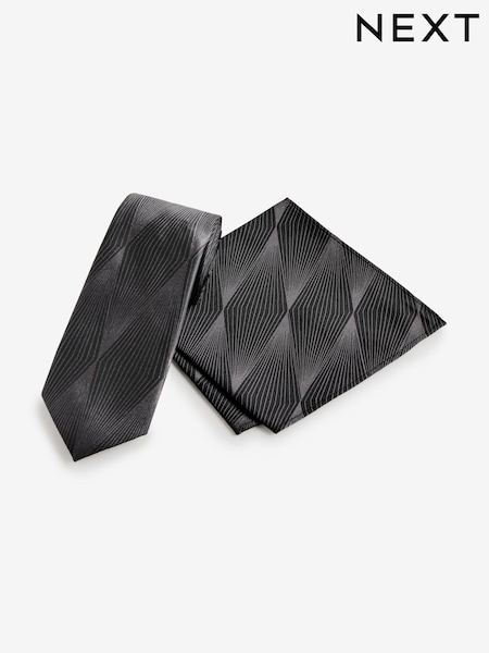 Black Jacquard Slim Tie And Pocket Square Set (E09968) | €8
