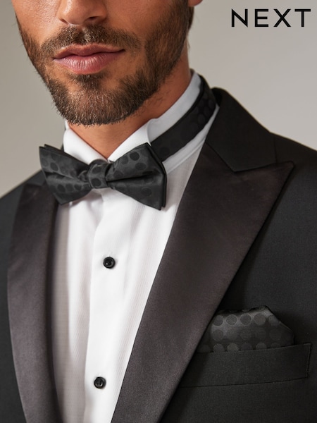 Black Polka Dot Bow Tie And Pocket Square Set (E09981) | AED35