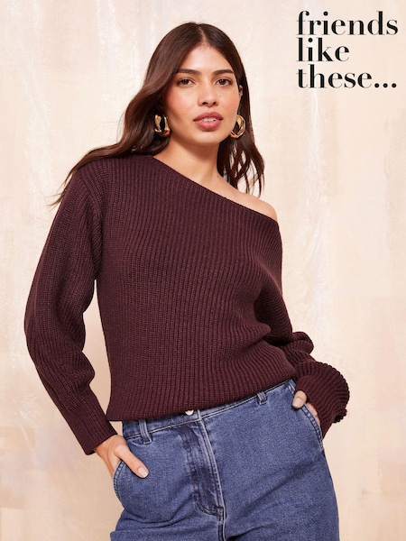 Friends Like These Berry Red Slash Neck Jumper (E10100) | AZN 85