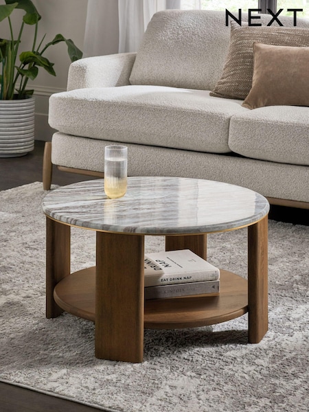 Dark Chester Marble Mango Wood Round Coffee Table (E10212) | €725
