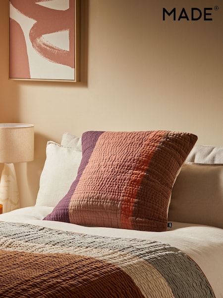 MADE.COM Orange Stripe Valli Cotton Velvet Patchwork Pillowcase Sham Cover (E10358) | €54