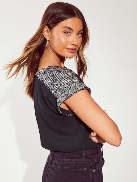 Negru și auriu - Friends Like These Paiete embellished Tricou (E10370) | 114 LEI