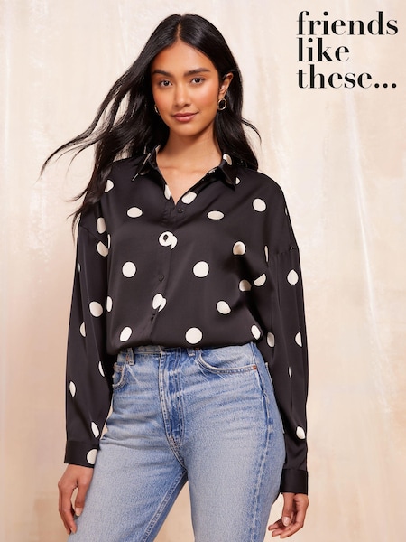 Friends Like These Black Printed Long Sleeve Button Through Shirt (E10374) | €20