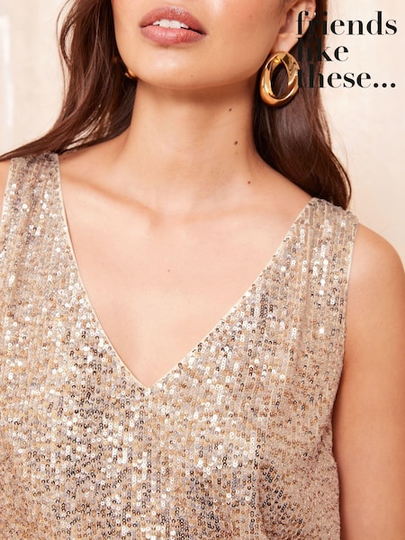 Friends Like These Gold Ombre Sequin Emebllished Vest Top (E10377) | €59
