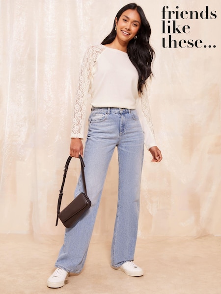 Friends Like These White Long Sleeve Cosy Lace Trim Blouse (E10379) | €17