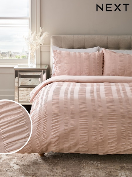 Pink 100% Cotton Seersucker 200 Thread Count Duvet Cover and Pillowcase Set (E10390) | €63 - €98