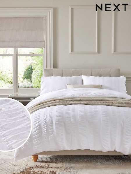 White 100% Cotton Seersucker 200 Thread Count Duvet Cover and Pillowcase Set (E10391) | €61 - €94
