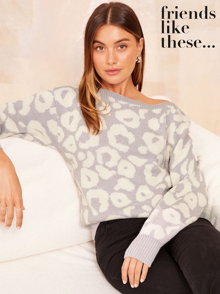 Friends Like These Grey Animal Slash Neck Jumper (E10421) | 178 QAR