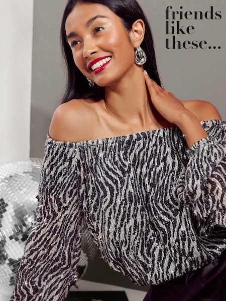 Friends Like These Bardot Long Sleeve Blouse (E10447) | 167 LEI