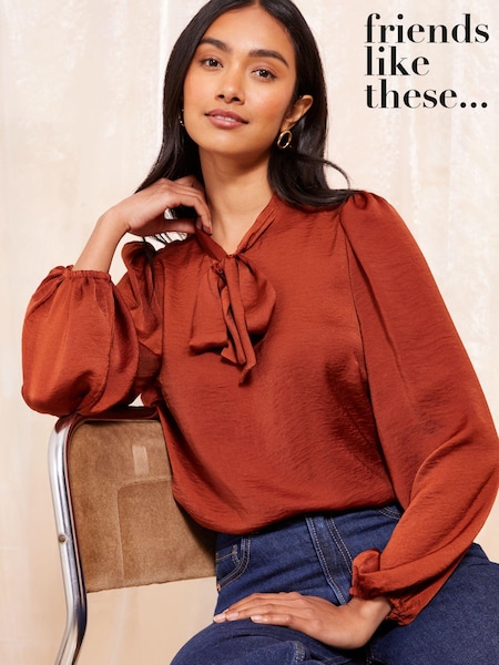 Friends Like These Red Pussy Bow Tie Front Long Sleeve Blouse (E10450) | €19