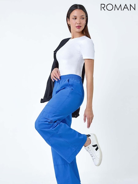 Roman Blue 100% Cotton Wide Leg Cargo Trousers (E10500) | AED116