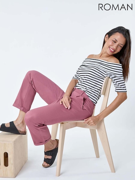 Roman Pink Cotton Blend Washed Chino Trousers (E10530) | AED116