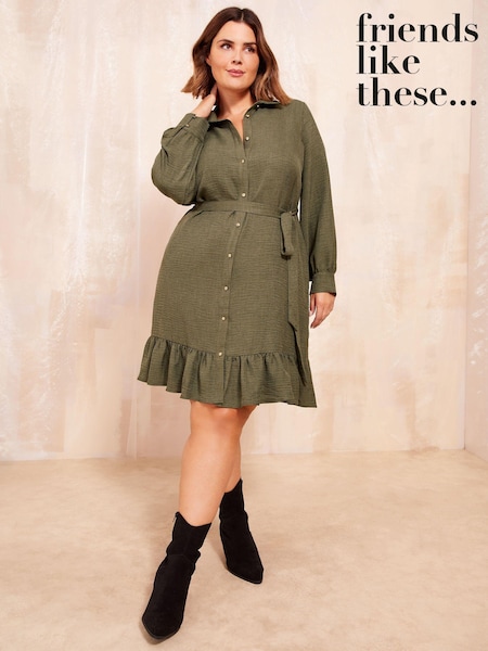 Friends Like These Khaki Green Mini Utility Shirt Dress (E10580) | €34