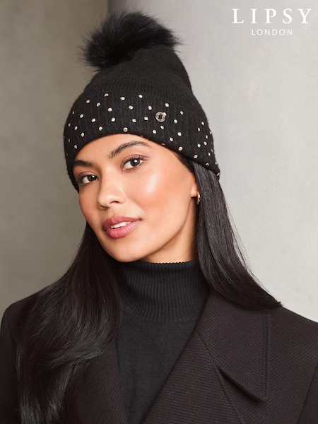 Lipsy Cosy Studded Pom Beanie Hat (E10599) | € 8