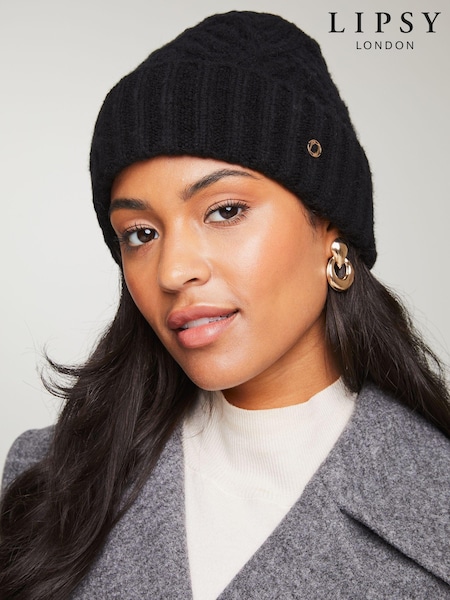 črna - Lipsy Cosy Beanie Hat With Wool (E10605) | € 7