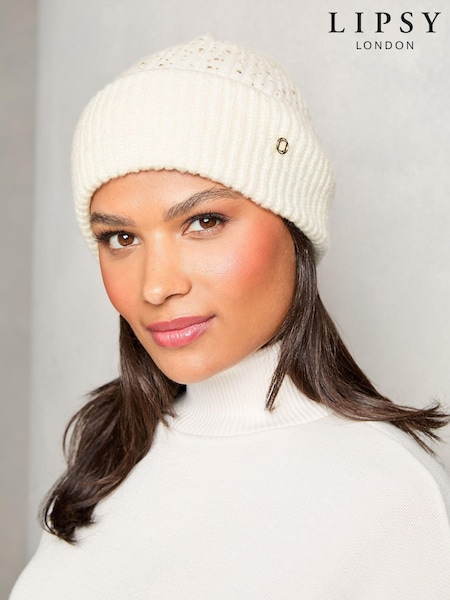 Кремовый - Lipsy Cosy Embellished Gem Beanie Hat (E10608) | €8