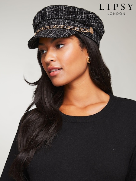 Lipsy Black Fashion Sequin Baker Boy Hat (E10612) | € 14