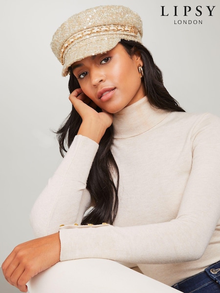Кремовый - Lipsy Fashion Sequin Baker Boy Hat (E10613) | €14