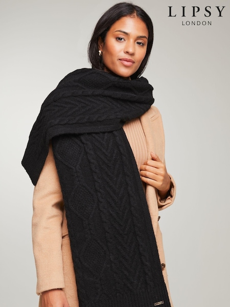 Negru - Lipsy Cozy Cable Pom Pălării/Căciuli and Eșarfă Set (E10619) | 133 LEI