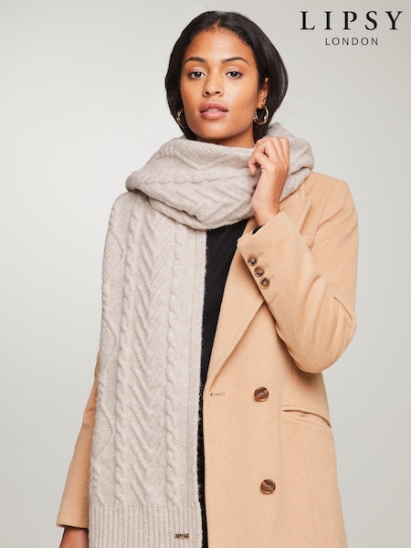 Cămilă - Lipsy Cozy Cable Pom Pălării/Căciuli and Eșarfă Set (E10620) | 133 LEI