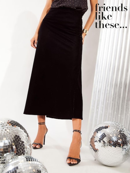 Friends Like These Black Velvet Bias Maxi Skirt (E10630) | 133 QAR
