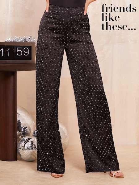 Friends Like These Hotfix Sparkle Wide Leg Trousers (E10632) | 150 LEI