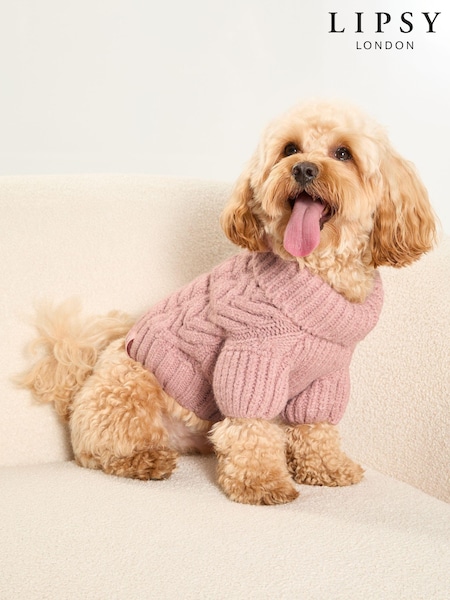 Lipsy Pink Super Soft Cable Design Dog Jumper with Wool (E10641) | €15 - €22