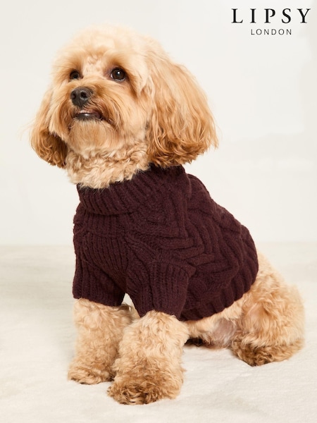 Lipsy Red Super Soft Cable Design Dog Jumper with Wool (E10642) | €13.50