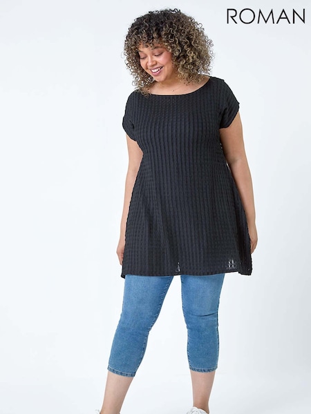 Roman Black Textured Short Sleeve Tunics (E10721) | $69