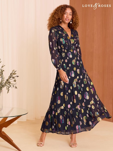 Love & Roses Polka Dot Metallic Polka Dot Midi Dress (E10751) | €53