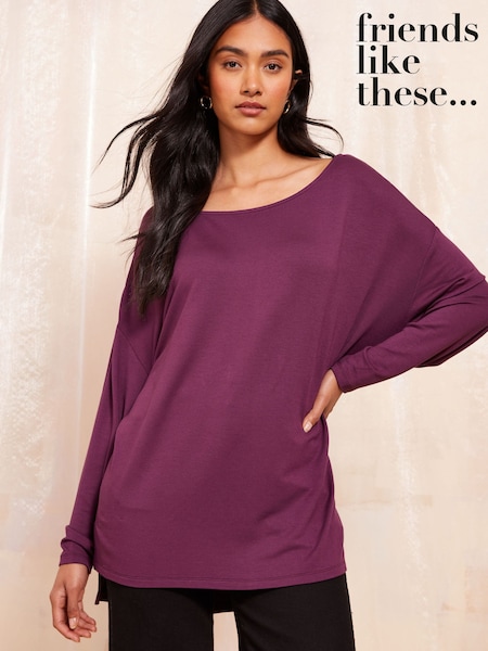 Friends Like These Soft Cosy Jersey Slash Neck Long Sleeve Tunic Top (E10755) | 78 LEI