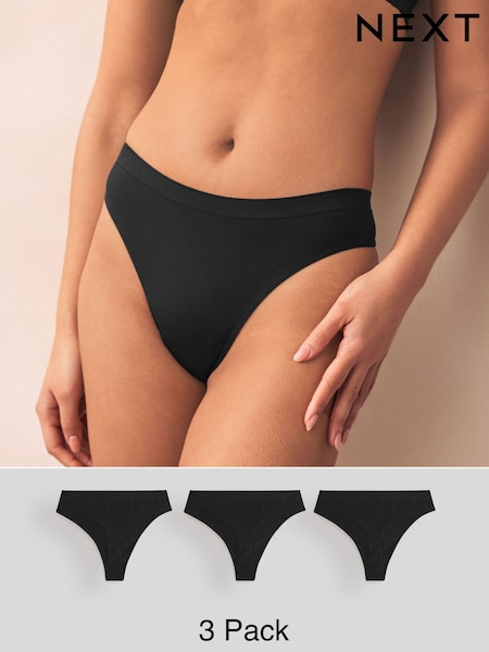 Black Thong Seamless Rib Knickers 3 Pack (E10776) | €22.50