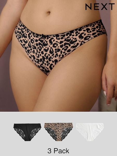 Animal/Black/White - No VPL Lace Back Briefs 3 Pack (E10777) | €16