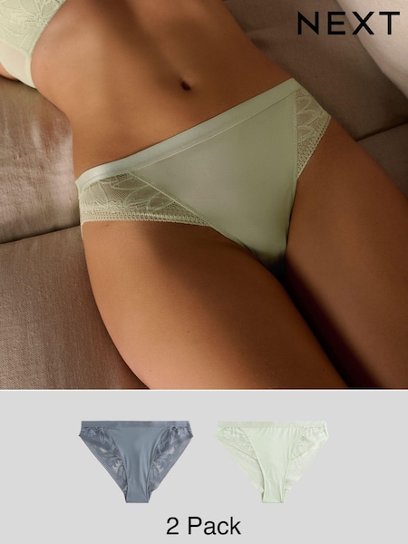 Зеленый/синий - Microfibre & Lace Knickers 2 Pack (E10778) | €20