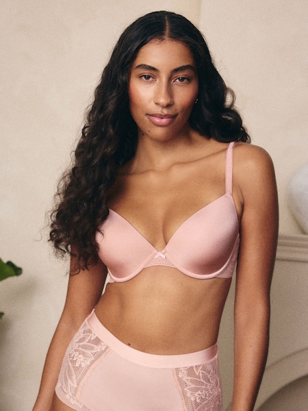 Light Pink High Rise Lace And Microfibre Knickers (E10839) | €13
