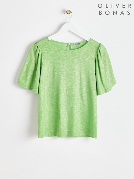 Oliver Bonas Metallic Flute Sleeve T-Shirt With Linen (E10888) | 146 LEI