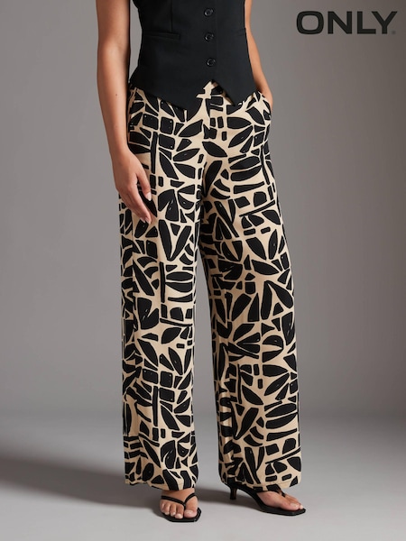 ONLY Black Tile Print Wide Leg Summer Trousers (E10899) | €19