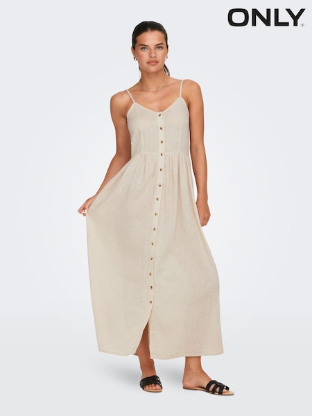 ONLY Cream Linen Blend Cami Button Front Midi Dress (E10900) | €25