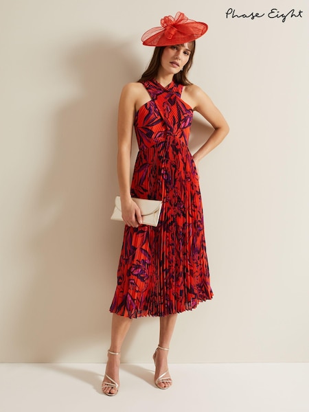 Phase Eight Red Sorella Pleated Midi Dress (E10906) | €83