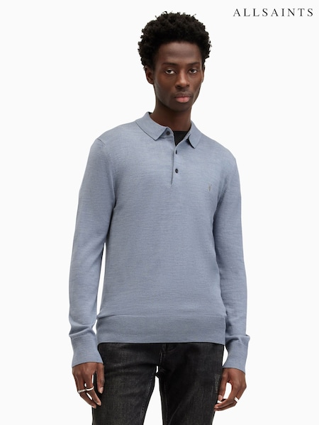 AllSaints Blue Mode Merino Longsleeve Polo Shirt (E10956) | €126