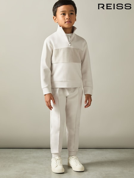 Reiss Taupe Selin 3-9 yrs Slim Fit Half-Zip Funnel Neck Velour Sweatshirt (E11009) | €50