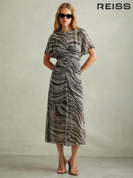 Reiss Black/Grey Tabitha Animal Printed Midi Dress (E11013) | €84