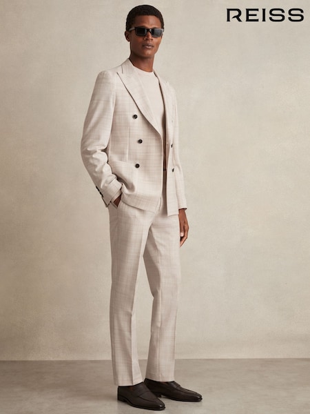 Reiss Stone Oe Belmondo Check Regular-Fit Suit Trousers (E11075) | €140