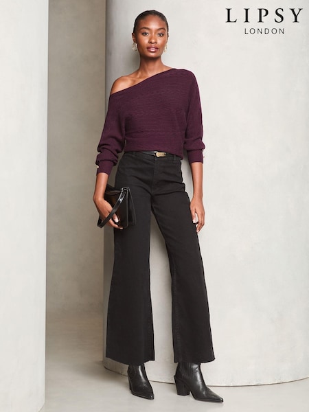 Lipsy Red Cable Detail Slash Batwing Knitted Jumper (E11120) | €21
