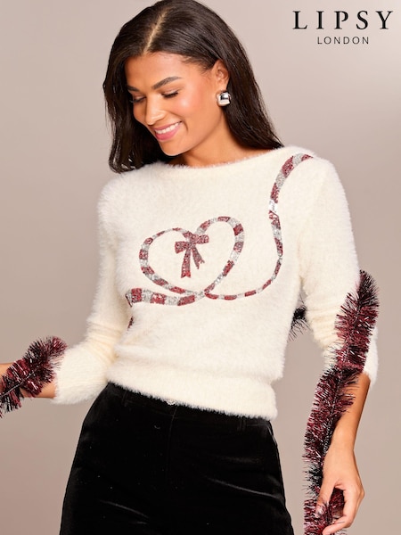 Lipsy Christmas Slogan Crew Neck Knitted Jumper (E11132) | 150 LEI