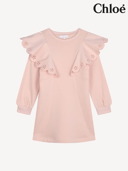 Chloé Pink Long Sleeve Jumper Dress With Frill Sleeves (E11256) | AED1,223