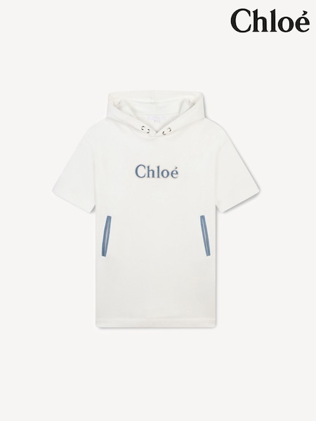 Chloé Cream Short Sleeve Fleece Hooded Dress With Pockets (E11267) | AED844 - AED1,106