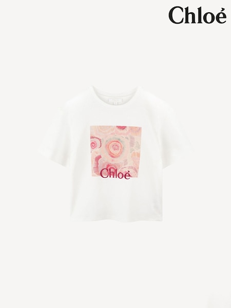 Chloé Shirt Sleeve Printed Logo White T-Shirt (E11269) | €119 - €159